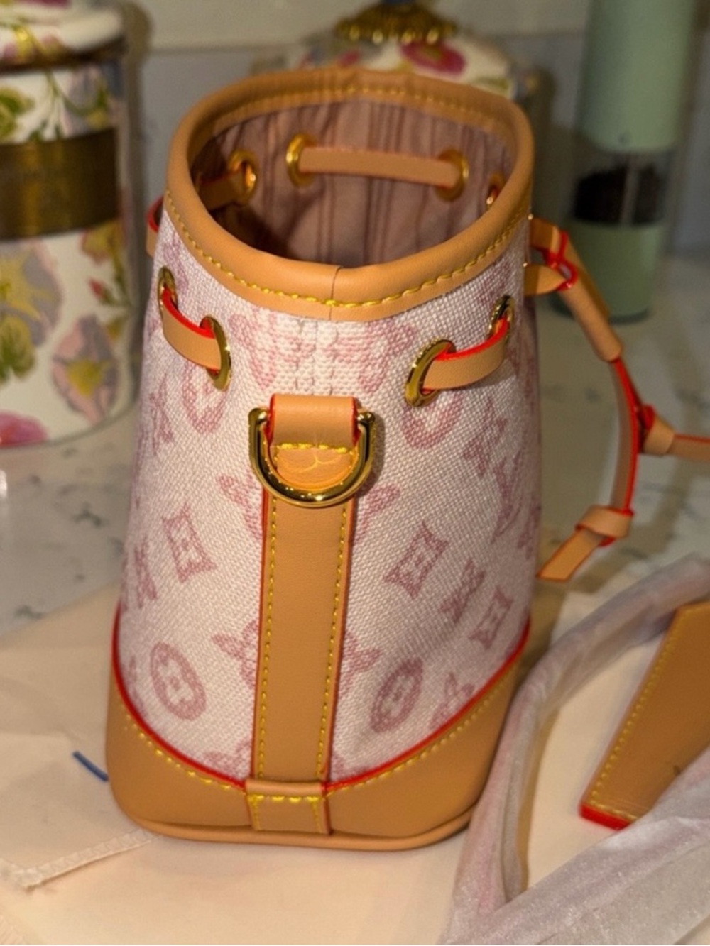 Pink Monogram Mini Bucket Crossbody Bag - Picture 6 of 6